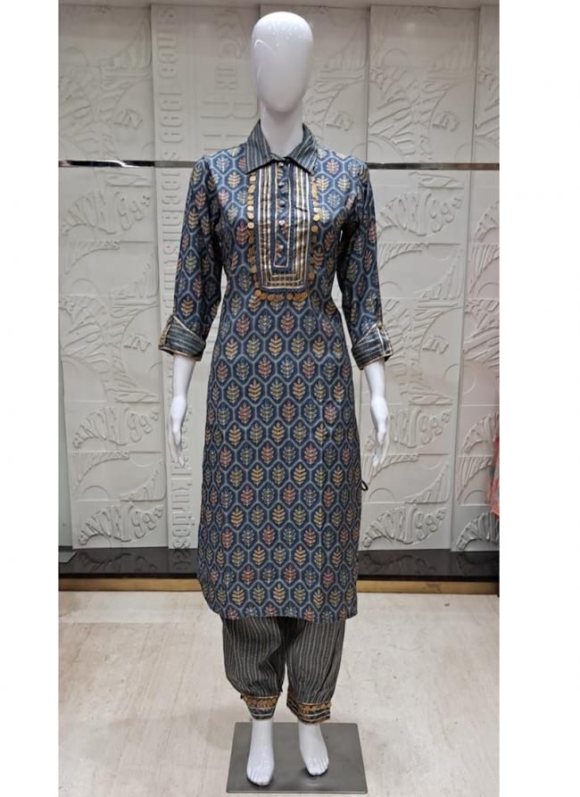 Chiffon Sky Blue Traditional Wear Lace Work Readymade Salwaar Suit